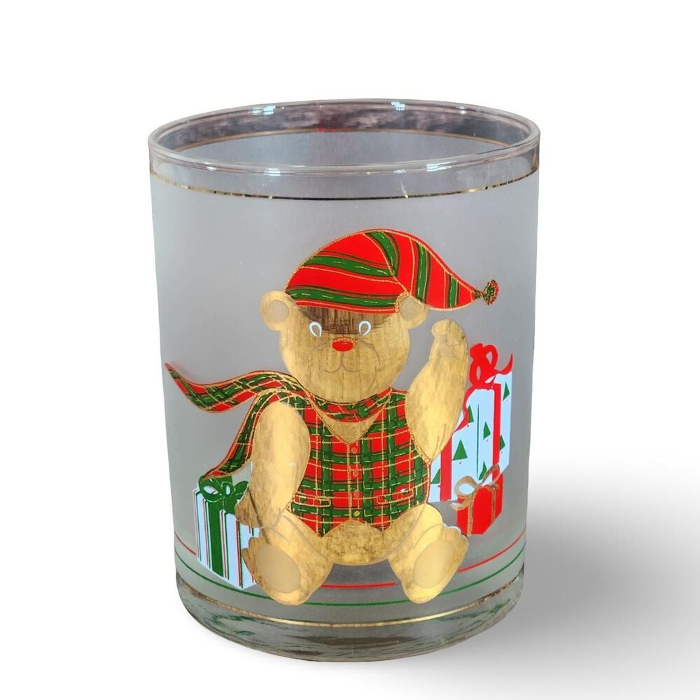 Culver CHRISTMAS BEAR Whisky Glass 22K Gold Trim Milk For Santa Cup VTG Teddy